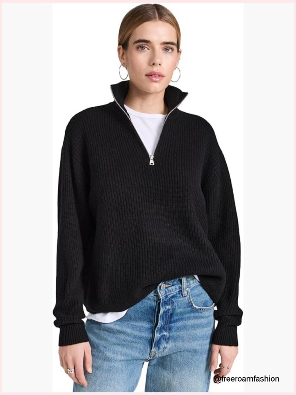 Cashmere Half Zip Pullover Sweater Women's Ribbed Knit Turtle Neck